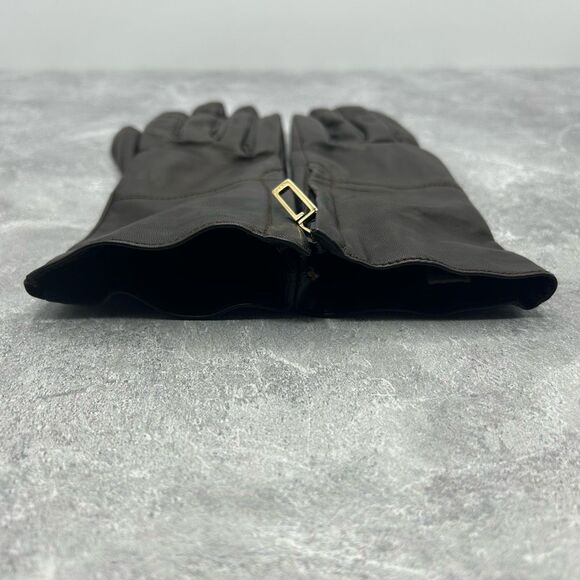 NWT Gucci Black Genuine Leather Nappa Gloves Size 6.5 G Logo Side Zip With Box - Picture 6 of 15